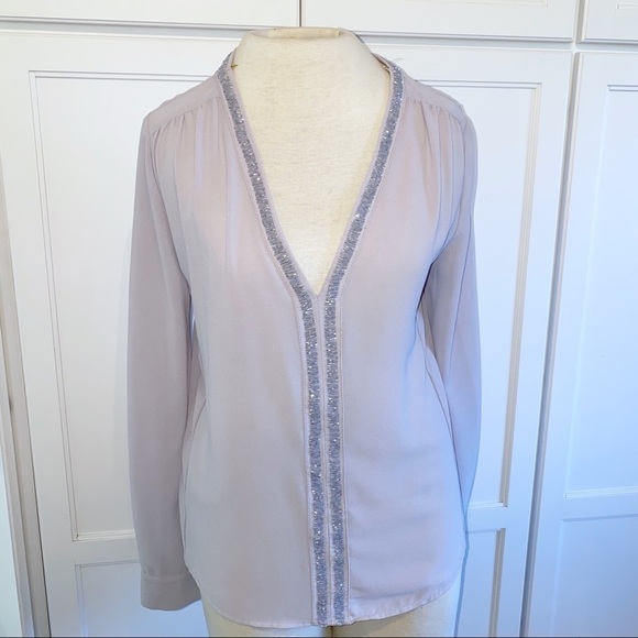 Honey Punch | Beaded Grey Blouse V-Neck Small - Picture 2 of 12